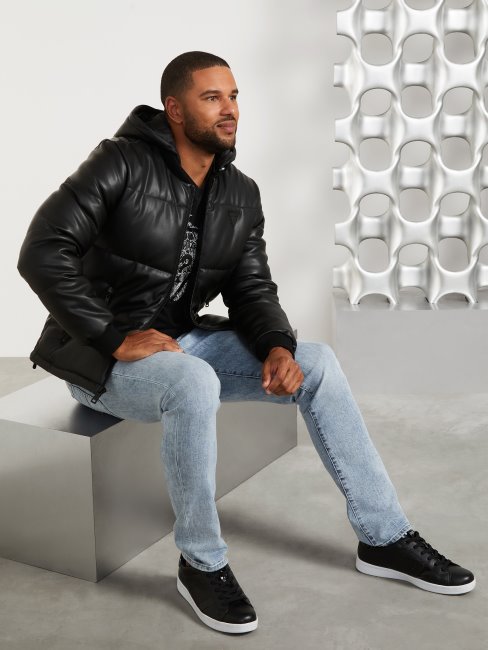 Koy Veste à Capuche En Similicuir Jet Black Guess