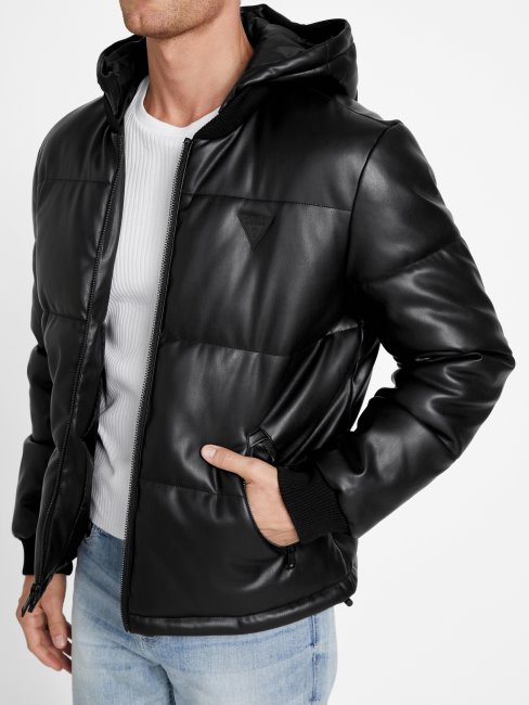 Koy Veste à Capuche En Similicuir Jet Black Guess