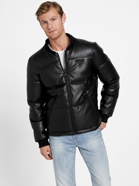 Koy Veste à Capuche En Similicuir Jet Black Guess