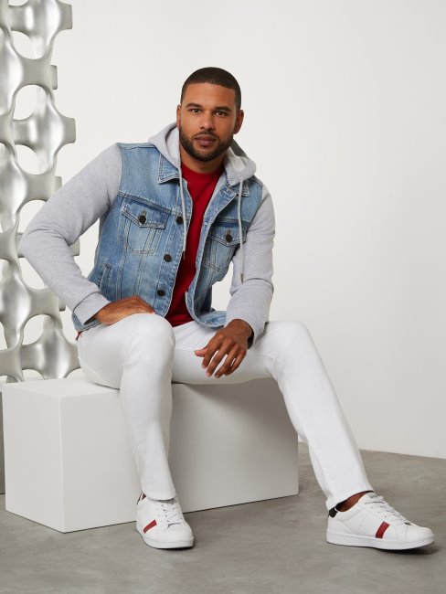 Veste à Capuche En Denim Délavé Léger Guess Reese