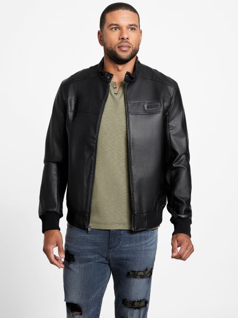 Guess Veste De Moto Aaron En Similicuir Noir De Jais