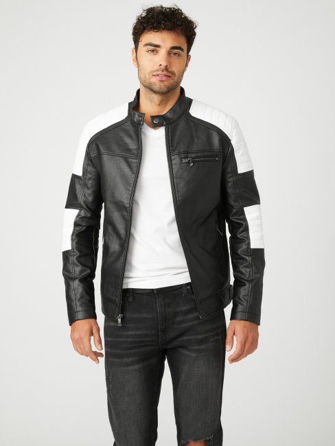 Guess Daniel Color-block Biker Veste Jet Black Multi
