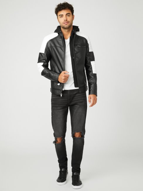 Guess Daniel Color-block Biker Veste Jet Black Multi