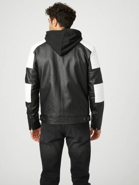 Guess Daniel Color-block Biker Veste Jet Black Multi