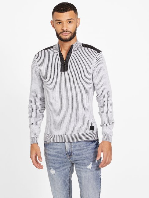 Pull Zippé à Col Montant Eco Khan Blanc Pur Guess