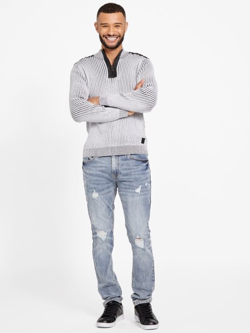 Pull Zippé à Col Montant Eco Khan Blanc Pur Guess