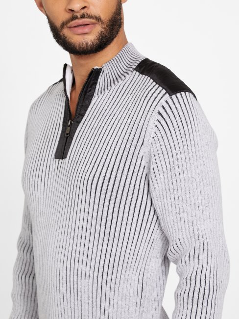 Pull Zippé à Col Montant Eco Khan Blanc Pur Guess