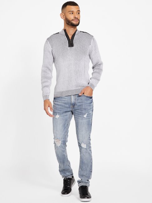 Pull Zippé à Col Montant Eco Khan Blanc Pur Guess