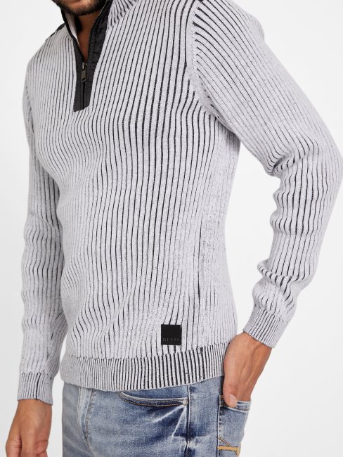 Pull Zippé à Col Montant Eco Khan Blanc Pur Guess