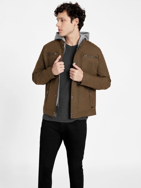 Preston Veste De Moto En Faux Suède Guess Cognac