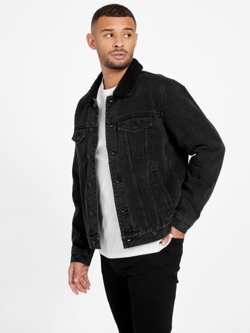 Veste En Jean Noir Délavé Doublé De Sherpa Guess Braun