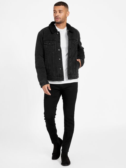 Veste En Jean Noir Délavé Doublé De Sherpa Guess Braun