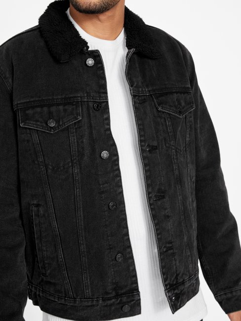 Veste En Jean Noir Délavé Doublé De Sherpa Guess Braun