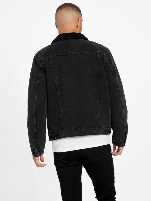 Veste En Jean Noir Délavé Doublé De Sherpa Guess Braun