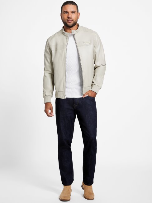 Aaron Veste De Moto En Similicuir Blanc Vintage Guess