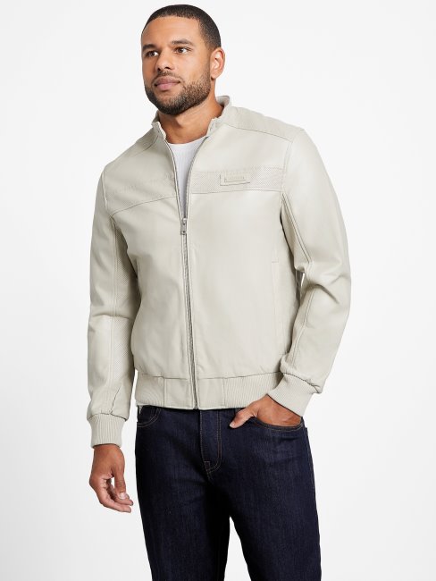 Aaron Veste De Moto En Similicuir Blanc Vintage Guess