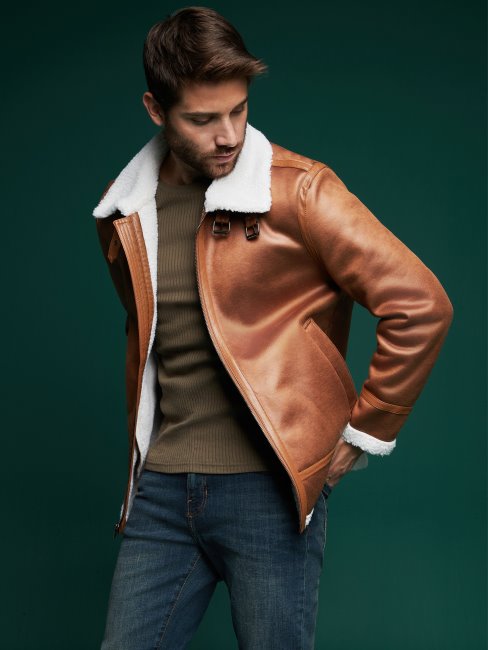 Guess Magnus Fausse-shearling Veste Fauve