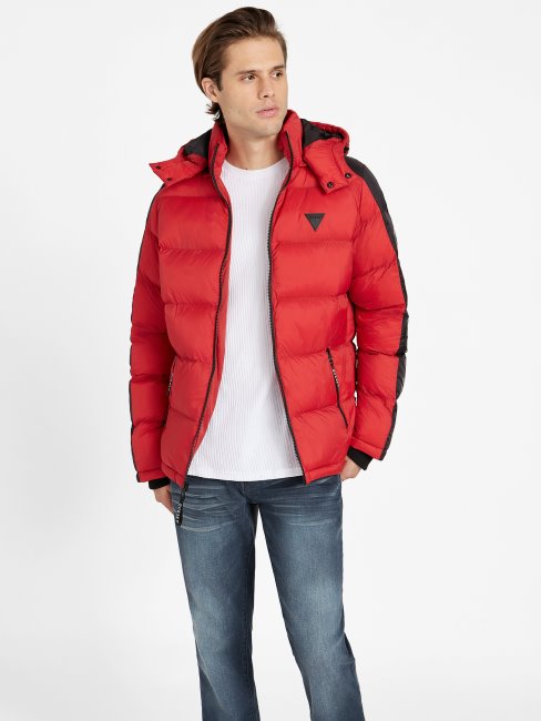 Guess Martin Color-block Puffer Hoodie Rugby Rouge Multi