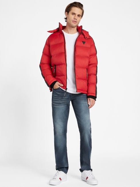 Guess Martin Color-block Puffer Hoodie Rugby Rouge Multi