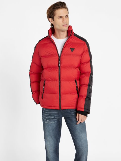 Guess Martin Color-block Puffer Hoodie Rugby Rouge Multi