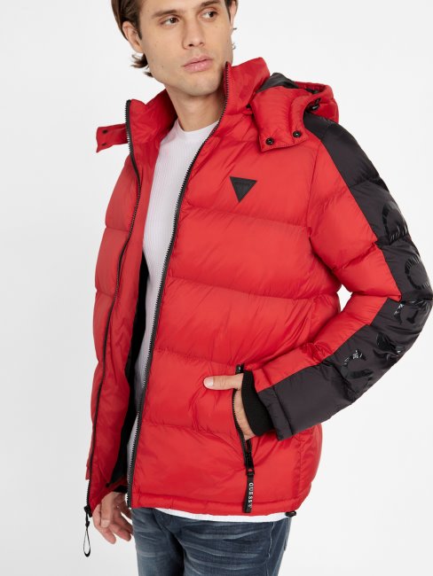 Guess Martin Color-block Puffer Hoodie Rugby Rouge Multi