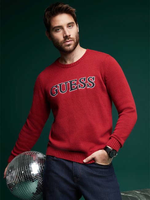 Pull Patch Logo Page Guess Rouge Noir