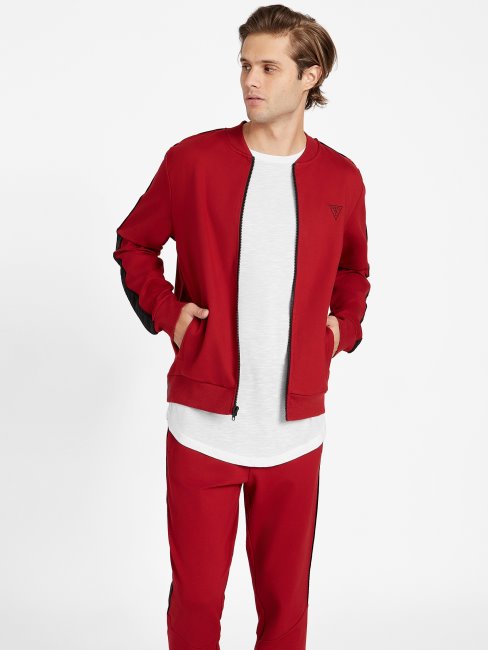 Blouson Aviateur Rouge Noir Guess Jon à Bande Logo