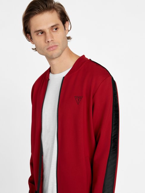 Blouson Aviateur Rouge Noir Guess Jon à Bande Logo