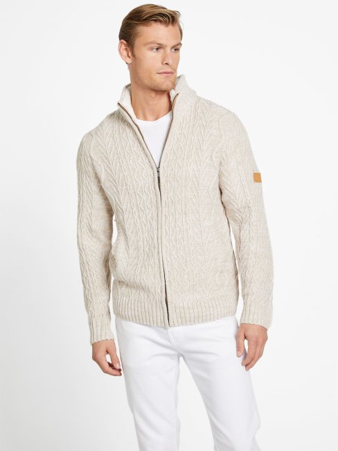 Guess Pull Zippé En Laine Mélangée Taupe Toasté Lane