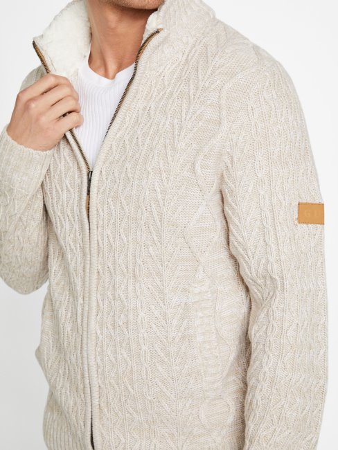 Guess Pull Zippé En Laine Mélangée Taupe Toasté Lane