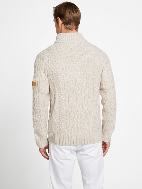 Guess Pull Zippé En Laine Mélangée Taupe Toasté Lane