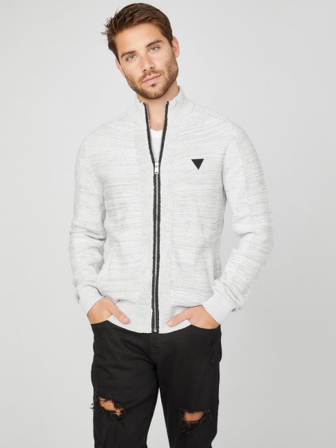 Guess Chet Pull Col Montant Chiné Blanc Pur