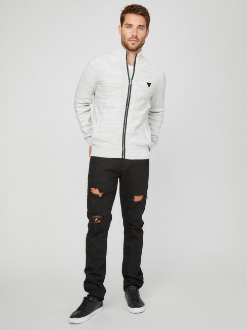 Guess Chet Pull Col Montant Chiné Blanc Pur