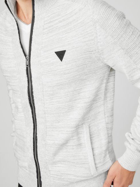 Guess Chet Pull Col Montant Chiné Blanc Pur