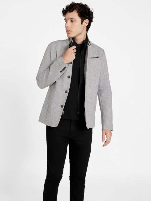 Blazer Incrusté En Laine Mélangée Fairfax Gris Multi Guess