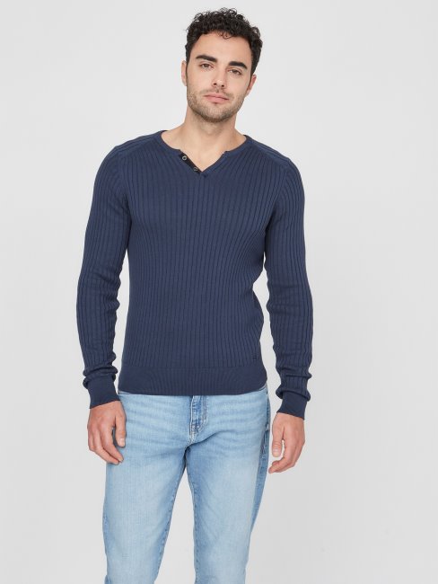 T-shirt Bleu Soie Guess Sean Fente