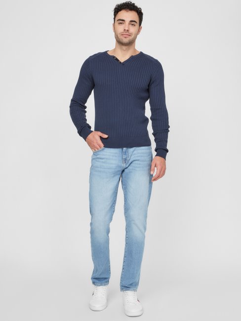 T-shirt Bleu Soie Guess Sean Fente