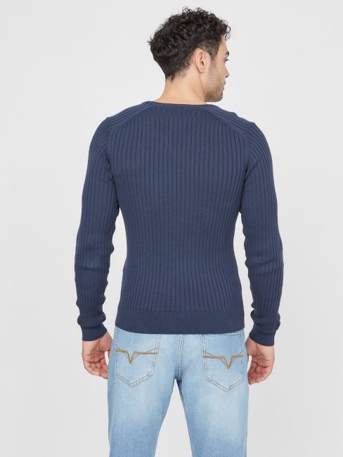 T-shirt Bleu Soie Guess Sean Fente