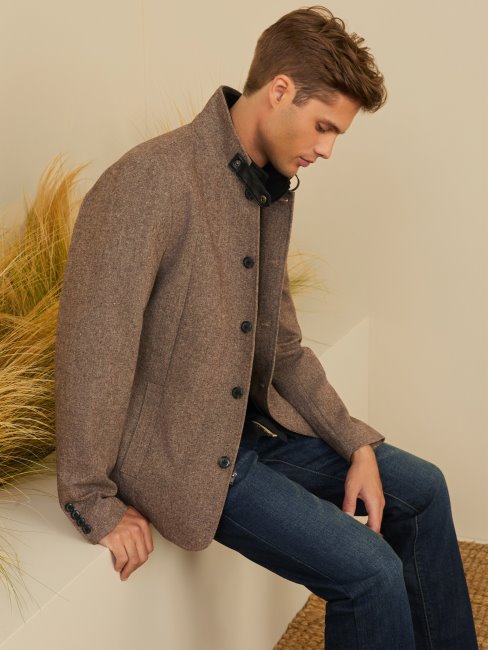 Blazer Marron à Empiècements En Laine Mélangée Fairfax