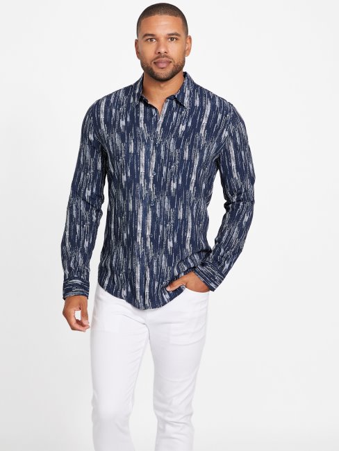 Chemise Botanique Imprimée Guess Soie Bleu