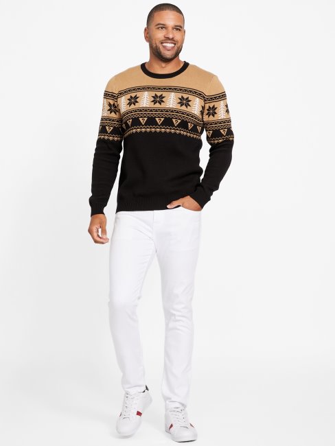 Guess Chandail De Vacances Jacquard Noir Multi Folk Fair Isle