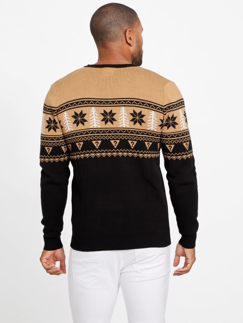 Guess Chandail De Vacances Jacquard Noir Multi Folk Fair Isle