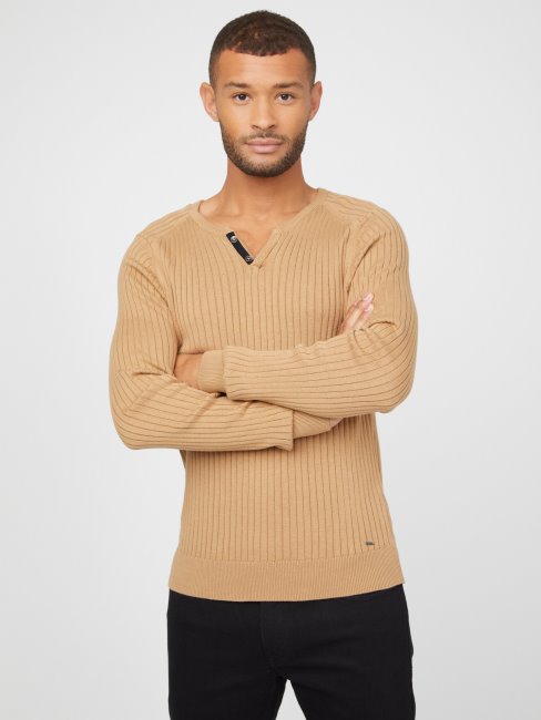 T-shirt à Fentes Guess Sean Taupe Grillé