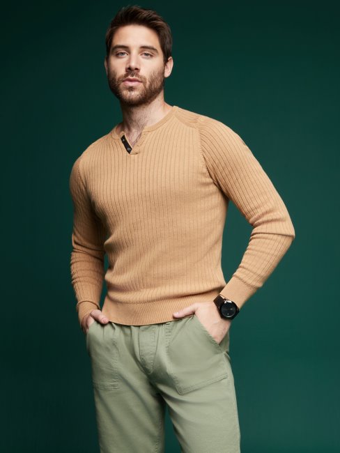 T-shirt à Fentes Guess Sean Taupe Grillé