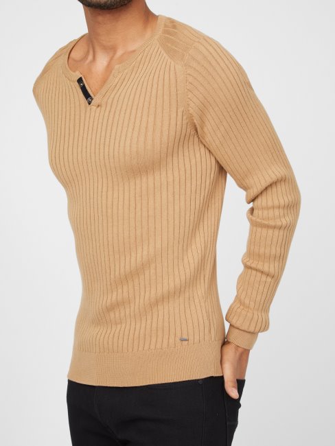 T-shirt à Fentes Guess Sean Taupe Grillé