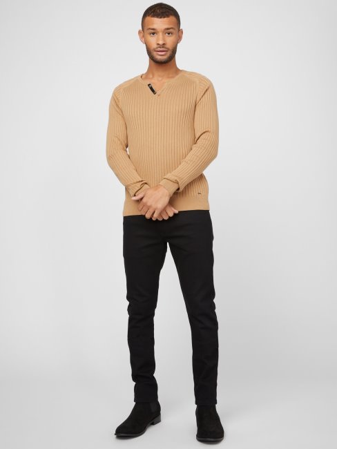 T-shirt à Fentes Guess Sean Taupe Grillé