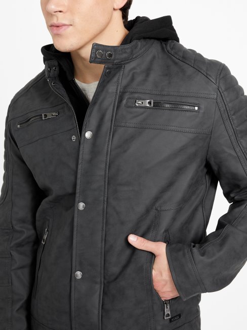 Guess Preston Veste De Moto En Faux Suède Noir De Jais