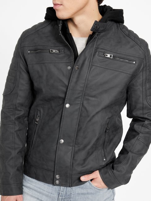 Guess Preston Veste De Moto En Faux Suède Noir De Jais