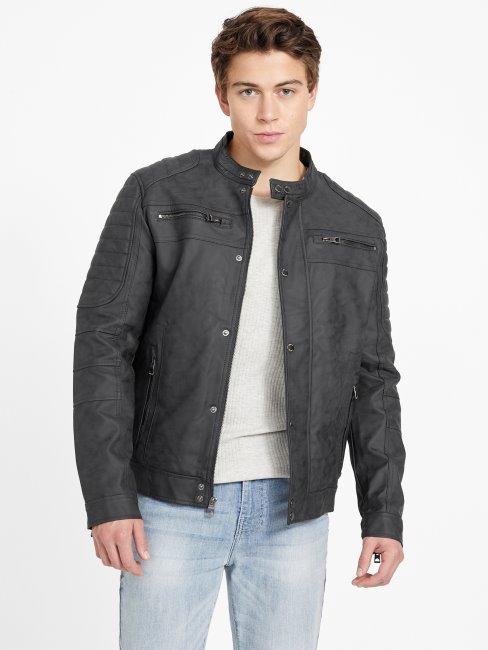 Guess Preston Veste De Moto En Faux Suède Noir De Jais