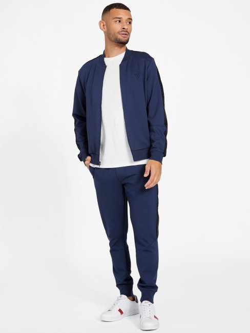 Jon Blouson Bomber Bande Logo Soie Bleu Guess